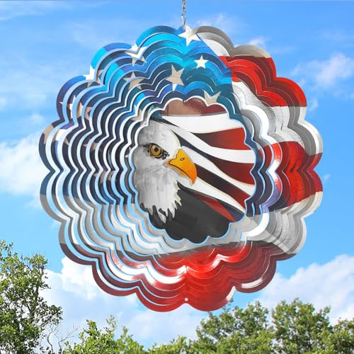 Eiryhope Eagle Wind Spinner, 3D Hanging Outdoor Decor | 12 inch Metal Wind Spinners for Yard and Garden, Patriotic Decorations for 4th of July, Memorial Day Gifts for Men Women