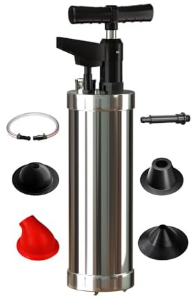 Qcesorib Sturalavandini a Pressione con Barometro, Pompa Stura Scarichi a Pressione, Sturalavandino ad Aria Compressa con 4 Ventose, per WC Lavandino Vasca da Bagno