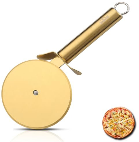 Berglander Ruota per pizza, placcatura in titanio dorato Tagliapizza super affilato in acciaio inossidabile con placcatura in oro titanio, tagliapasta, facile da pulire e conservare