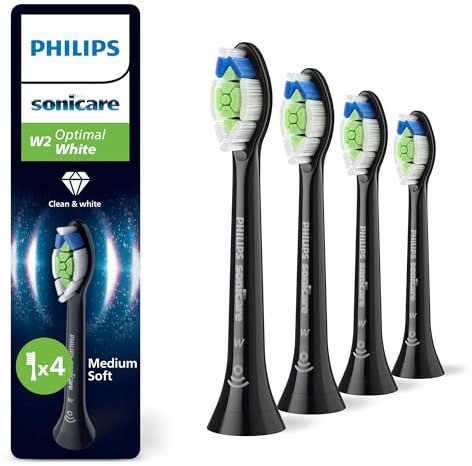 Philips Sonicare W2 Optimal White, Genuine Replacement Toothbrush Heads, Black, 4 Pack, HX6064/88