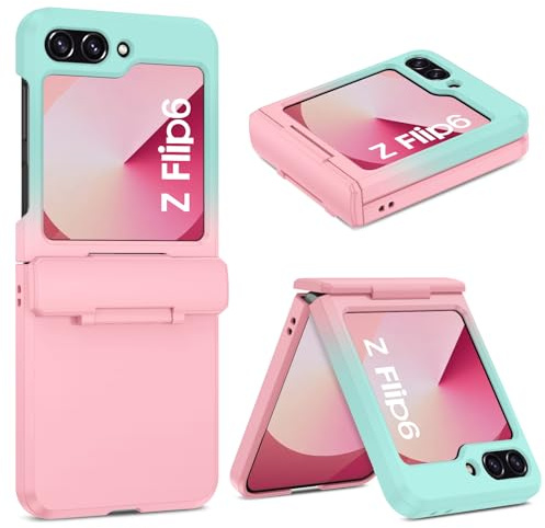 DOMAVER Fodral för Samsung Galaxy Z Flip 6 fodral med gångjärnsskydd, mobiltelefonfodral Samsung Z flip 6 fodral, matt hårt PC-skydd, allsidigt skydd skyddsfodral för kvinnor flickor, gradient rosa
