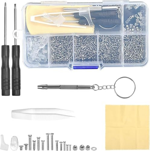 Kit de réparation de lunettes de 500 pièces – Ensemble complet de réparation de lunettes avec vis, tournevis, plaquettes de nez et organisateur pour lunettes de soleil, montres et articles de