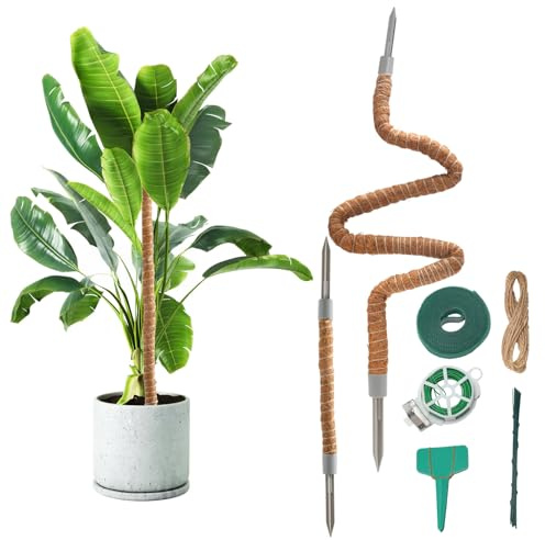 VirtuGro 2PCS Tutores para Plantas Tutor Monstera Plegable Tutor Plantas de Fibra de Coco con Alambre de Amarre Lengüetas Alambre de Hierro Cuerda de Cáñamo Velcro (60+110cm)
