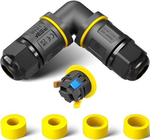 PEBA Conector de cables impermeable, caja de derivación IP68, caja de distribución, caja de sujeción para exterior en forma de L de 3 polos para diámetro de cable de Ø4mm-12mm para jardín al aire