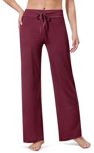 BAYDI Creamlush Dampyjamasbyxor långa med dragsko pyjamasbyxor bekväma fritidsbyxor mjuka nattkläder byxor, vinröd, L