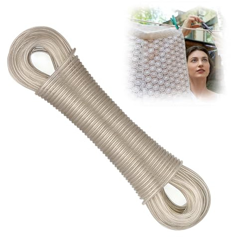 30M Washing Line Rope, 3mm Dia Heavy Duty Steel Core Clothesline, Durable Waterproof Rustproof Clothes Lines, Strong Outdoor Washing Line for Garden, Balcony, Camping, Travel Use (Transparent)