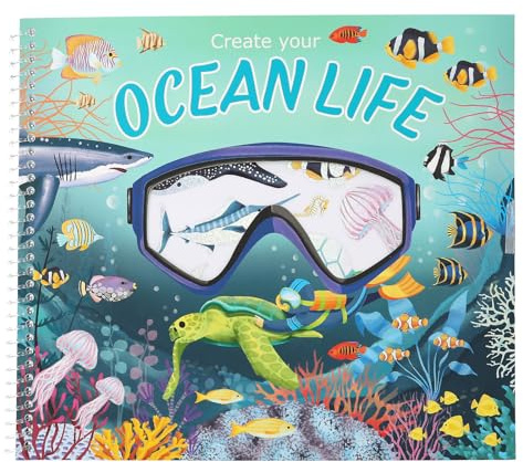 Depesche 13600 Create Your Ocean Life - Malbuch mit 16 vorgedruckten Seiten zum Gestalten von Unterwasser-Welten, Set inkl. 4 Seiten Fisch-Sticker