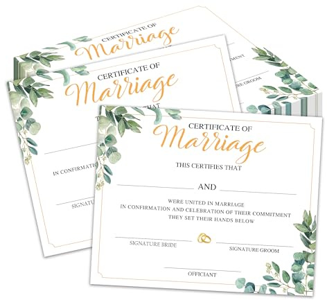 25 Pcs Greenery Marriage Certificates, 8 x 10 Fill-in Wedding Certificate Cards for Official Newlyweds Couples, Wedding Ceremony Expecting Marriage Proposals Gift & Decoration Supplies - A04