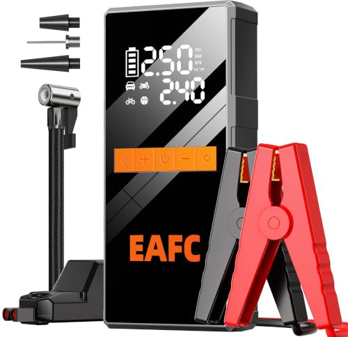 EAFC 4000A Car Jump Starter Power Pack with 150PSI Air Compressor, 12V Portable Car Battery Booster Jump Starter with Smart Jumper Cables, USB-C Fast Charging & LED Light