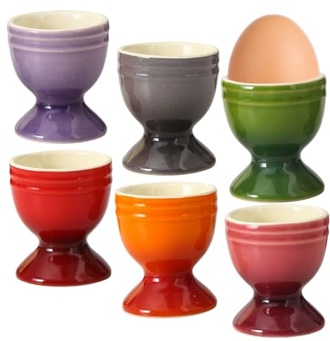 Syglawnd Portauovo 6 Pezzi Portauova in Ceramica Antiscivolo Organizzatore di Stoccaggio Pasquale per Uova Sode, Colazione, Brunch, Feste 2, 6x0, 8 Pollici, Tazze per Uova Sode