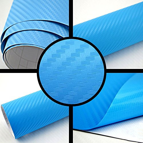 TipTopCarbon 6,57€/m² 3D Carbon Folie hell blau BLASENFREI 1m x 1,52m mit Luftkanäle Autofolie selbstklebend