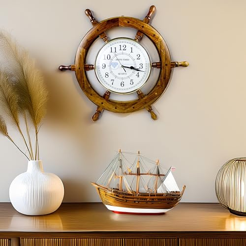Nagina International Time's Wall Clock | Nautical Pirate's Ship Wheel | Premium Craft Gift (12 Inches)