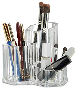 Relaxdays Borsthållare 3 delar, Organizer för kosmetisk pensel och makeup-tillbehör, liten akryl pennkopp, transparent, 61 x 93 x 96 cm