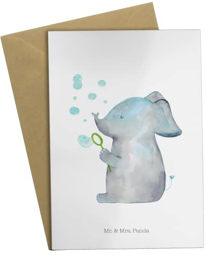Mr. & Mrs. Panda Grußkarte Elefant Seifenblasen - Geschenk, Liebe, Elefanten, Heimat, Lustige Sprüche, hochzeitskarten, einladungskarten, osterkarte, dankeskarten, Liebesspruch, weihnachtskarten