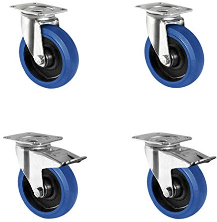 CASCOO SETSBTB100R4F1R0N Rollensatz 2 Lenkrollen-, 2 mit Feststeller, Polyamid, Elastik blau, Gummi, Durchmesser 100 mm, Rollenlager, Transportrollen, Traglast 480 kg (4-er Pack)