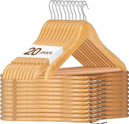HOUSE DAY Kleiderbügel Holz Natur 20 Stück Stabil Kleiderbügel Drehbar Jackenbügel Anzugbügel Breit 44,5cm aus Naturholz