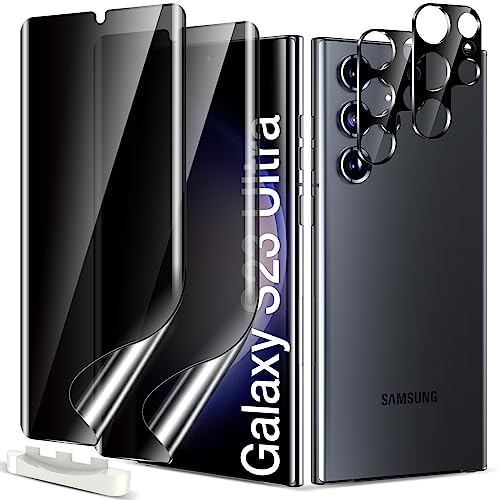 LK Sichtschutz für Samsung Galaxy S23 Ultra Schutzfolie, 2 Panzerfolie und 2 Kameraschutz, Blasenfreie Weich TPU Folie, HD Vollständige Abdeckung Blickschutzfolie