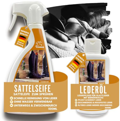 Sattelseife Leder & Lederöl farblos Lederpflege Set 2x0,5ml Lederfett Lederöl Schuhe Ledercouch Sofa Sattel Jacke Stiefel Möbel Handtasche I Sattelfett Leder farblos I Bienenwachs Lederpflege Pferd