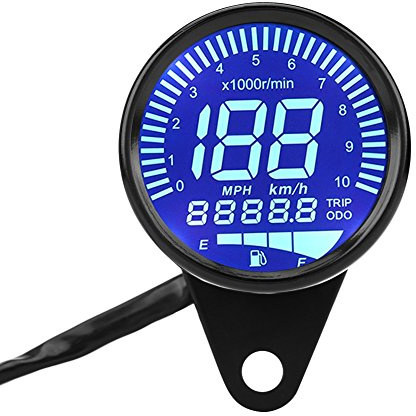 Motorcykel Hastighetsmätare Display, Keenso 12V DC Universal Motorcykel Vattentät LED-bakgrundsbelysning Digital Hastighetsmätare Varvräknare Oljenivåindikator Voltmeter Spänning Svart