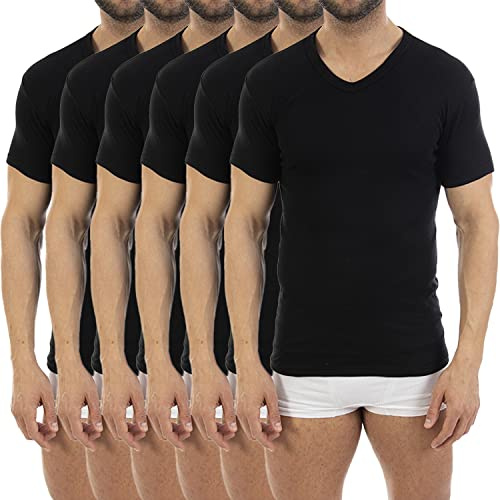 Pack Ahorro de 6 Unidades. Camiseta Interior cálida de Hombre L149, Manga Corta y Cuello de Pico.