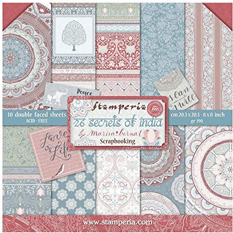 STAMPERIA INTERNATIONAL KFT Papierblock 8 x 8 10 PK, 26 Geheimnisse von Indien, 10 Designs/1 Stück