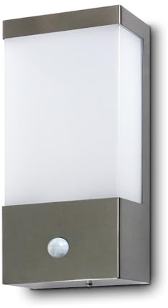 Kwazar Luminaire - Außenlampe Wand mit Bewegungsmelder, Außenwandleuchten Deckenlampe - Wandleuchte Deckenleuchte Aussen Fassadenleuchte - Strahler Außen max. 15W, E27, IP44 - Cosmo-S, Silber
