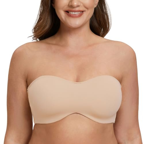 MELENECA Women's Strapless Minimizer Multiway for Large Bust Unlined Seemless Underwire Bandeau Bra Pale Nude 34DD