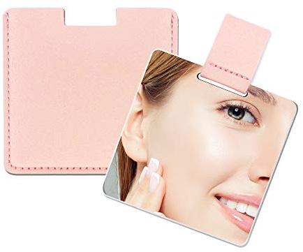 Fixleren Ultra Dünn Taschenspiegel, unzerbrechlicher Edelstahl, mit PU-Ledertasche, leicht zu tragen, leicht und geeignet für Make-up, Camping, Reisen (pink)