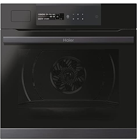 Haier I-Message Steam Series 4 HWO60SM5S5BH- Horno Multifunción con Función Vapor, Limpieza por Aquálisis, Capacidad 70 L, Sonda térmica, 14 Funciones, Interfaz táctil, Negro, 59,5 x 59,5 x 55 cm