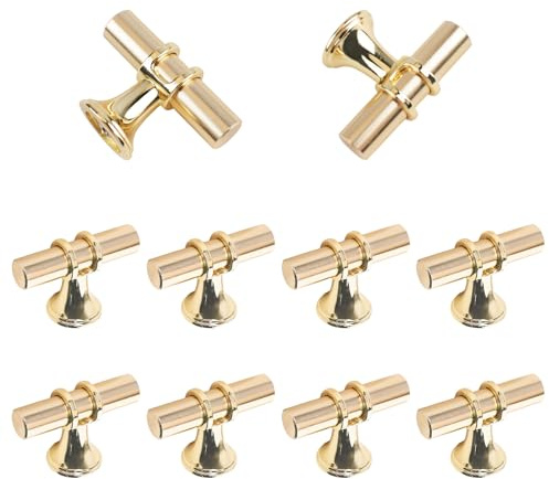 MOROBOR Einlochknauf aus gebürstetem Messing, 10 Stück, moderner Stil, T-Griffe, Schrank-Hardware für Kommoden, Schubladen, Küchenschränke (Gold)