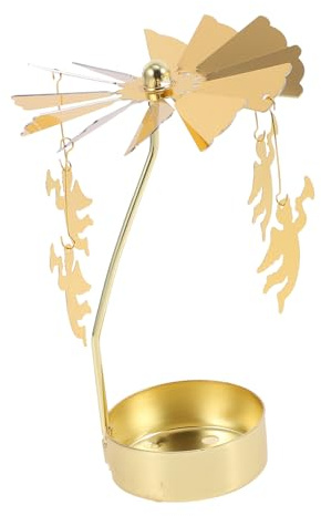 Uonlytech Weihnachten Gold Kerzenhalter Metall Teelichthalter: Engel Anhänger Teelicht Karussell Eisen Duftkerzen Halter Rotierender Kerzenständer Xmas Deko Ornamente Wohnzimmer Tischdeko