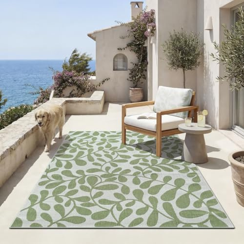 the carpet Machka - robuster Outdoor Teppich, modernes Design, Wetterfest & UV-beständig, für Balkon, Terrasse und Wintergarten, auch für Küche oder Esszimmer geeignet, Grün, 140 x 200 cm