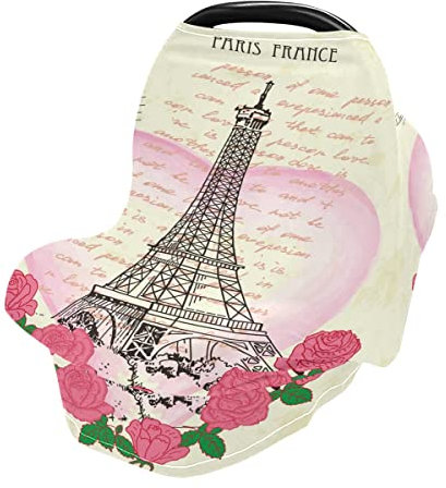 Mnsruu Retro Eiffelturm und Rosa Rosen Stillbezug Stillschal Autositzbezüge für Babys Säugling Dehnbar Weich Atmungsaktiv Mehrzweckbezug Ups, Geschenk für Jungen Mädchen