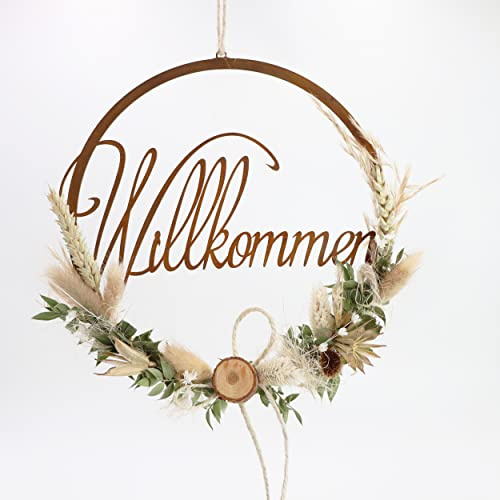 Rostikal Türschild Willkommen Ø 20 cm Trockenblumen Deko Rost Metallring Boho-Deko