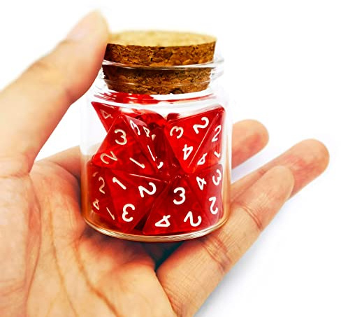 Bescon Healing Potion Tärningsflaska, 20 st röd D4-tärning i glas dryckesburk, RPG bordsskiva speltillbehör, hälsa potion rekvisita för fantasyäventyr