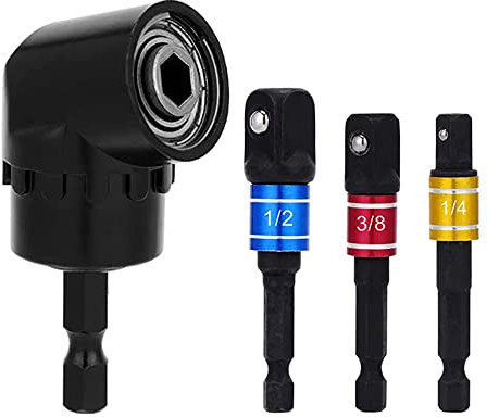 Impact Grade Driver Sockets Adapter Extension Set, 3Pcs 1/4 3/8 1/2 Hex Shank Drill Nut Driver Bit Set and 105 Degree Right Angle Driver Extension Screwdriver Drill Attachment (Black)