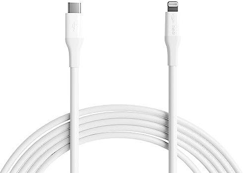 Amazon Basics MFi Certified USB-C to Lightning Fast Charging Cable, Power Delivery, Nylon Braided, 10 ft, White