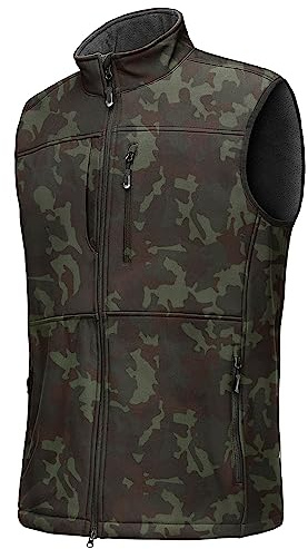 33 000 fot väst herr utomhus vattentät softshell ärmlös jacka kroppsvärmare fleece väst full dragkedja mjuk skalväst, Kamouflage, XL