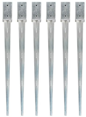 vidaXL 6X Picas de Tierra Punta Lanza Estaca Clavijas de Suelo Jardín Terraza Patio Parque Aire Libre Acero Galvanizado Plateado 7x7x90 cm