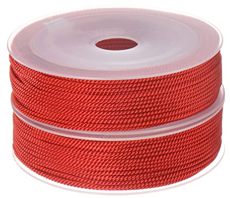sourcing map 2uds Torcido Nylon Cordel Hilo Rebordear Cordón 1,5mm 20M/65 Pies Extrafuerte Trenzado Nylon Cuerda para Fabricación Pulseras Joyería Fabricación, Rojo