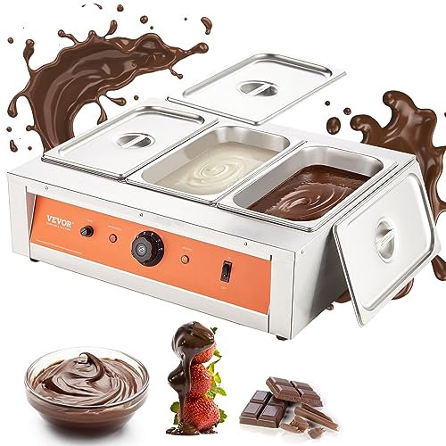 VEVOR Temperador de Chocolate Comercial 1500 W Baño María Eléctrico 3 x 3,3 L Fundidor de Chocolate Temperatura Ajustable 30-85 °C Acero Inoxidable Alimentos para Calentar Mantequilla Crema Leche
