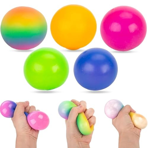 LovesTown 5 PCS Stress Balls for Adults, Squeeze Toys for Kids Sensory Fidget Balls Party Favors Goodie Bag Stuffers Classroom Prize