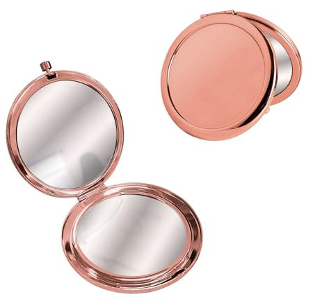 LuckyOpt miroir compact, poche double face métal, grossissant 1x/2x, rond non déformé, femme, voyage, sacs à main, portefeuilles (or rose)