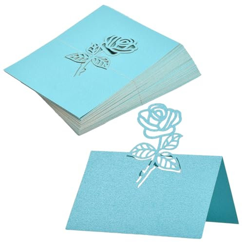 50 Pezzi Segnaposti Matrimoni, Laser Segna Posto Tavolo, Cartellini Segnaposto da Tavolo, Carte di Nome Luogo, Tavolo Cartellini Cartoncino per Matrimonio, Banchetti, Battesimo, Festa 12x9cm (Blu)