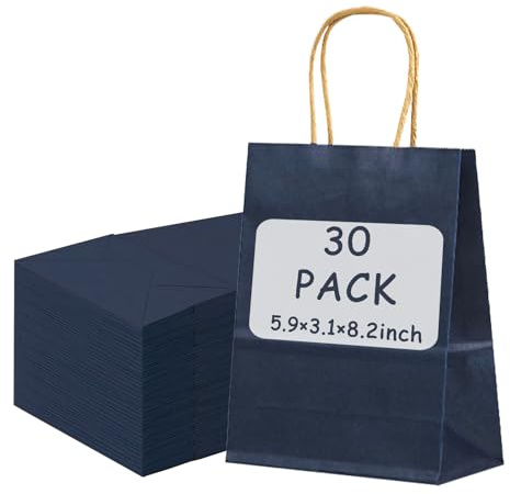 30 Stück Dunkelblaue Papiertüten Mit Henkel, Geschenk- Und Einkaufstüten 15x8x21 Cm Für Hochzeit, Geburtstag Und Weihnachten