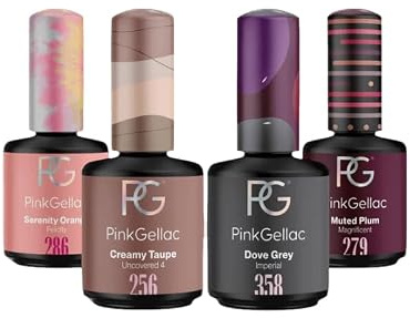 Pink Gellac UV Nagelgel Set - 4 x 15ml in Orange, Taupe, Grau, Pflaume – UV-Gel-Set für Gelnägel - Langlebiger Gellack - Hergestellt in den Niederlanden