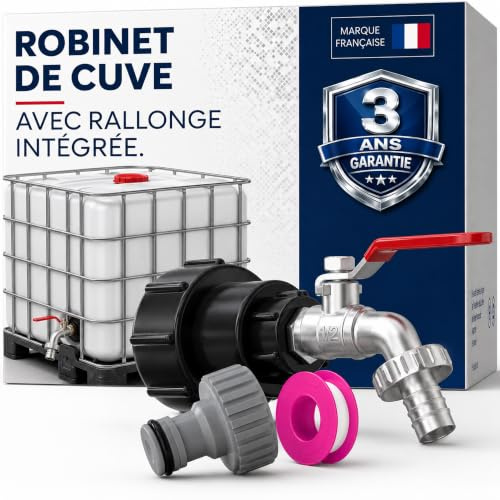 Robinet Cuve 1000L 1/2 S60X6 IBC- Extension Intégrée,raccord cuve 1000 litres,conçu et spécialement adapté à l'utilisation des cuve ibc en France,bouchon cuve 1000l,raccord cuve 1000 litres,