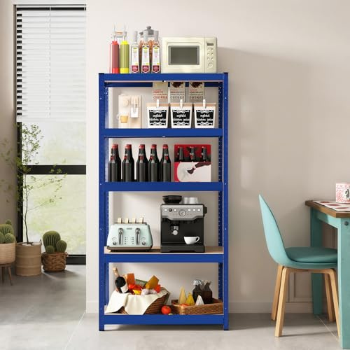 Panana 5 Tier Heavy Duty Boltless Metal Shelving Storage Rack 180cm/150cm Garage Home (Blue, H 150 x W 70 x D 30 cm)