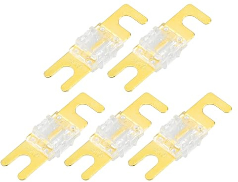 A ABSOPRO Mini ANL Sicherungen 80A Goldton Weiß 5 Stück Für Auto | Material: Kunststoff, Metall, Größe: 42x12mm, Spannung: 32V, Für Wohnmobil/Pickup/SUV, Schnell Wirkend, Kurzschlussschutz