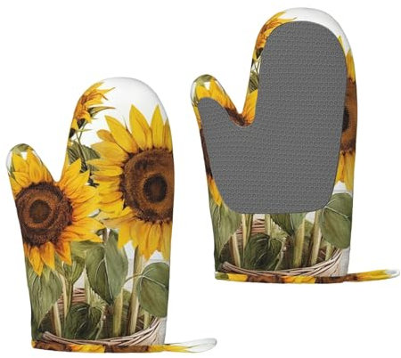 Estate seducente dei girasoli, Guanti da forno in silicone Guanti da cucina antiscivolo, Guanti da forno resistenti al calore Un paio